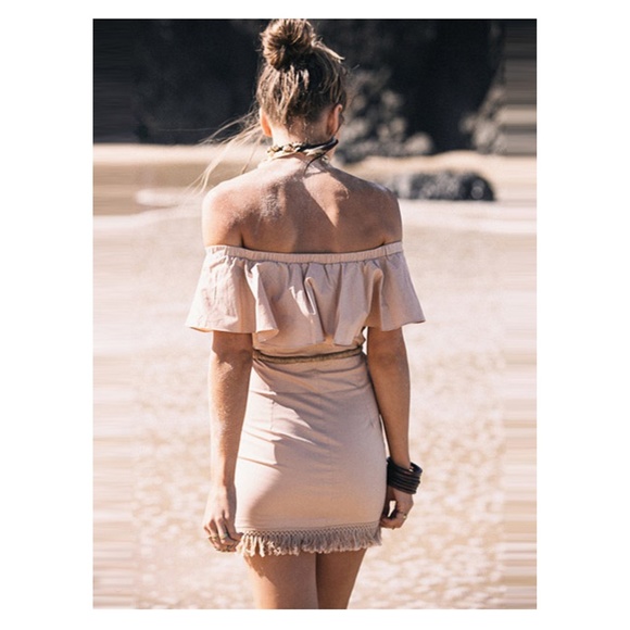 Pink Off shoulder Ruffle Tassel Dress - Picture 3 of 8